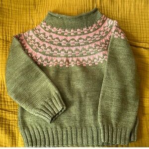 Misha and Puff fair isle sweater girls 8-9 years green/pink EUC